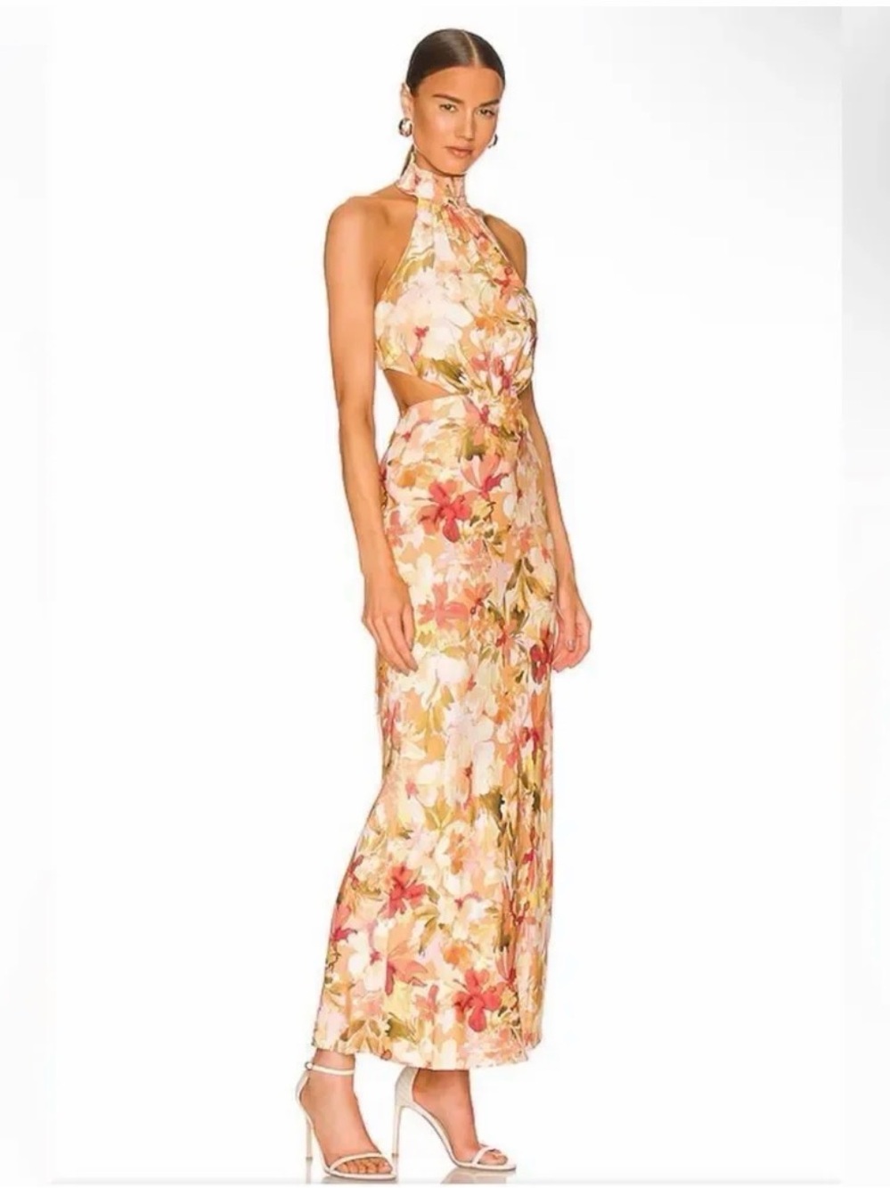 Floral Halter Cutout Maxi Dress - Pink Floral